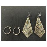 Sterling Silver Hoop & Abalone Shell Earrings.