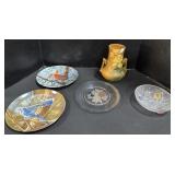 Collectors Plates, Floral Vases, Pinecone Bowl.