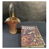 Carnival Glass Basket Dish & Vintage Book.