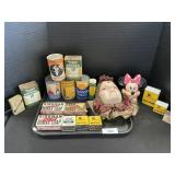 Advertising Tins, Soap, Mask, Minnie Mouse Bank.