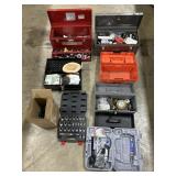Toolboxes w/ Tools, Dremel, Sanding Disks.