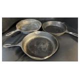3 Wagner Brand Cast Iron Pans.