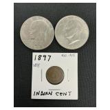 1897 Indian Cent, 1972 & 1978-D Eisenhower $1.