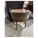 Vtg Wooden Firkin-Style Sewing Basket.