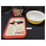 Coca-Cola Adv Serving Tray, Pyrex Bowl, GamePad.
