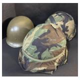 3 Vintage Military Style Helmets.