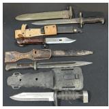 3 Vintage Bayonets & 1 Fixed Blade Tactical Knife.