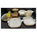 Corning Ware Casserole Dishes, Brass Spittoon.