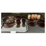 Ruby Glass, Teacups, Bowl & Painted Rose Glasses.