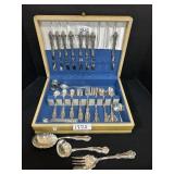Community Floral Flatware Set W/ Wooden Case.