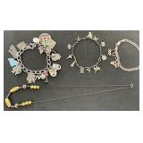 Sterling Silver Charm Bracelets & Necklace.