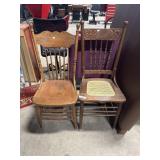 (2) Ornate Oak & Cane Carved Side Chairs.