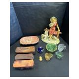 Ceramic Lady Figure, EAPG Glass.