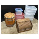 Bread Box, Wooden Keg Barrel, Storage Totes.
