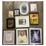 Art Prints & Small Wicker Mirror.