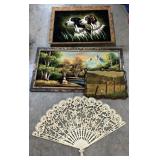 Vintage Felt Art Prints, Wall Fan, Buck Art.