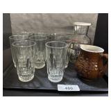 Lot Of Glasses, Wengertï¿½s Carafe, Pottery Pitcher.