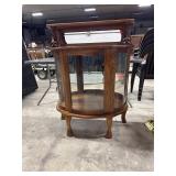 Vtg Oak Bow Front Curio Cabinet.