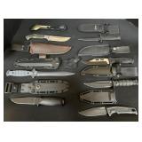 Various Fixed Blade Knives, SOG, Ka-bar, M&P.
