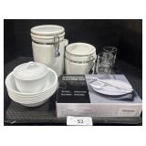 Stainless Flatware Set, Ceramic Kitchen Jars.