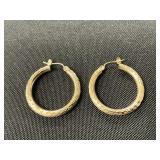 14K Gold Etched Hoop Earrings.