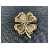 14KT Gold & Diamond Four Leaf Clover Pin.