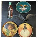 Coca-Cola Thermometer & Advertising Tin Platters.