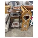 Vtg Mahogany Accent Table, Heart Cutout Quilt