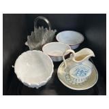 Milk Glass Bowl, USA Pottery Pitcher & Basin.