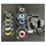 45s Vinyl Records, Country, Stereo Headphones.