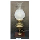 Vintage Electric Brass Base Hurricane Lamp.