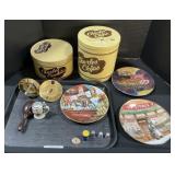 IGA Plates, Brass Candle Holders, Pin.