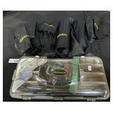 Fishing Reel, Pole Cases, Tackle Box, Bait.