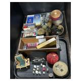 Sewing Pin Cushions, Thimbles, Buttons.