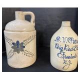 2 Large Blue Decorated Stoneware Jugs.