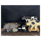 Glass Flower Frogs, Pig Cutting Board, Cow.
