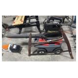 Craftsman Blower, Bow Saw, Garden Trolly.