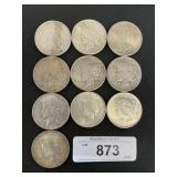 10 90% Silver 1922-1925 Peace Dollars.