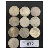10 90% Silver 1922-1926 Peace Dollars.