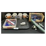 Ertl Plane Bank, Winross Truck, Thermo-Serv Mugs.