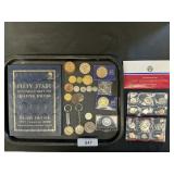 3 90% Silver Half Dollars, State Quarters, Tokens.