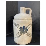 Large Blue Floral Decorated Stoneware Jug.