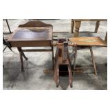 Wooden Rocking Horse, (2) Primitive Schooldesks.