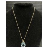 10K Gold Twirl Chain & Aquamarine Pendant.