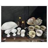 Westmoreland Milk Glass Bowl, Mugs, Dishes.