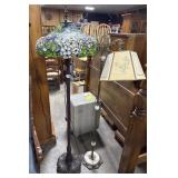 Tiffany Style Stained Glass Floor Lamp, Vtg Brass