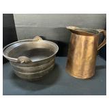 Copper Pitcher & Cast Iron Pot.