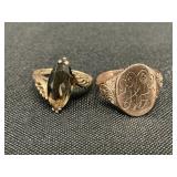 10K Gold & Smoky Quartz Ring, Monogrammed Ring.