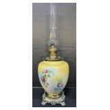 Hand Painted Fostoria Hurricane Parlor Lamp.