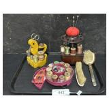 Vintage Sewing Notations, Brush & Mirror, Thread.